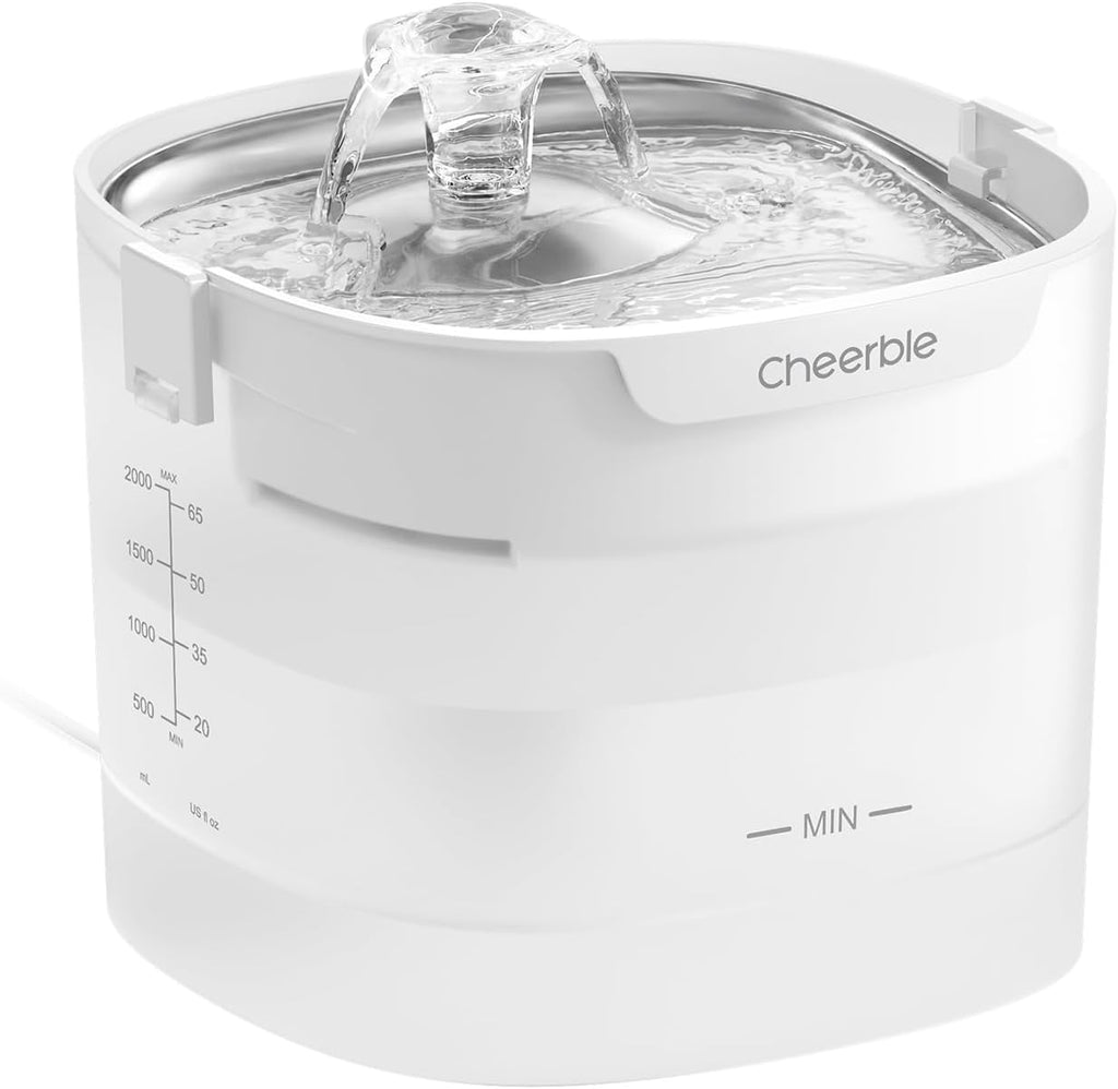 Cheerble Elfin E1S Pumpless Cat Water Fountain, 2L/67oz, 304 Food-Grade Stainless Steel Tray, 3-Layer Filter, BPA-Free Automatic Pet Water Dispenser for Indoor Cats