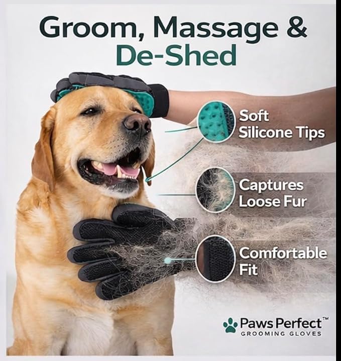 Pet Grooming Gloves for Dogs and Cats, 2 Pack Left and Right Hand Deshedding Gloves with Silicone Tips, Green