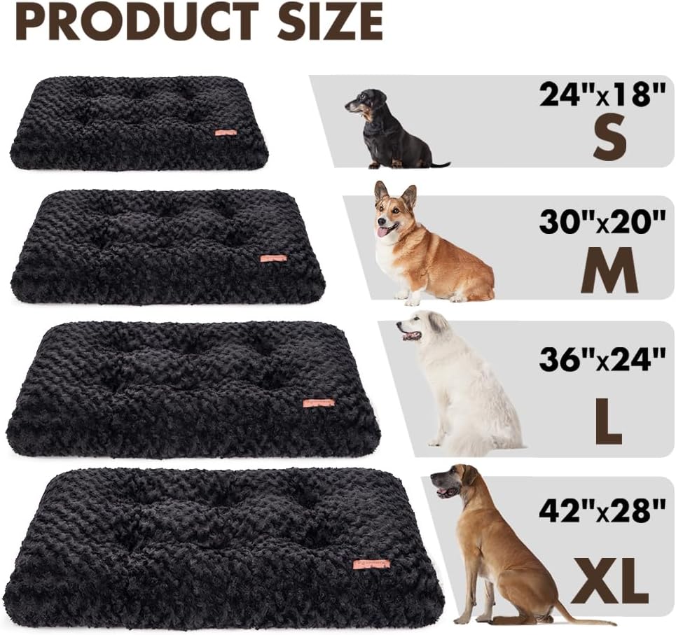 Dog Bed Crate Pad - Rosette Pattern White Velvet Pet Bed Anti-Slip Comfy Kennel Pad for Crates Rosette Black L