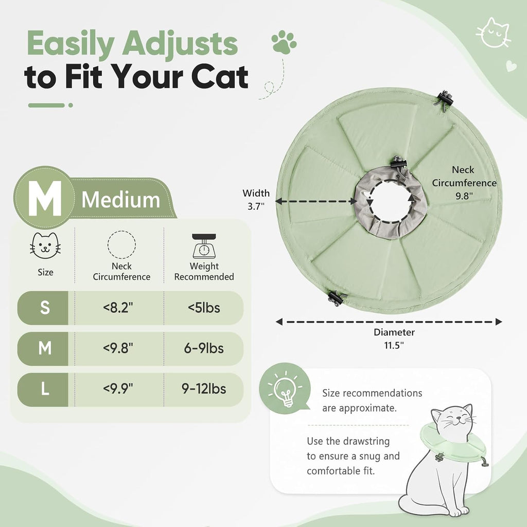 Cat Cone Collar Soft, Adjustable Elizabethan Collar for Cats to Stop Licking, Comfortable Lightweight Kitten Cone for Wound Healing and Surgery Recovery,Green,M