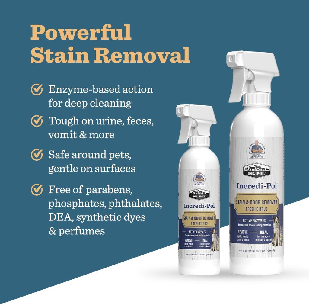 Dr. Pol Pet Stain & Odor Remover, Urine & Dirt Spray, Fresh Citrus, 24 oz
