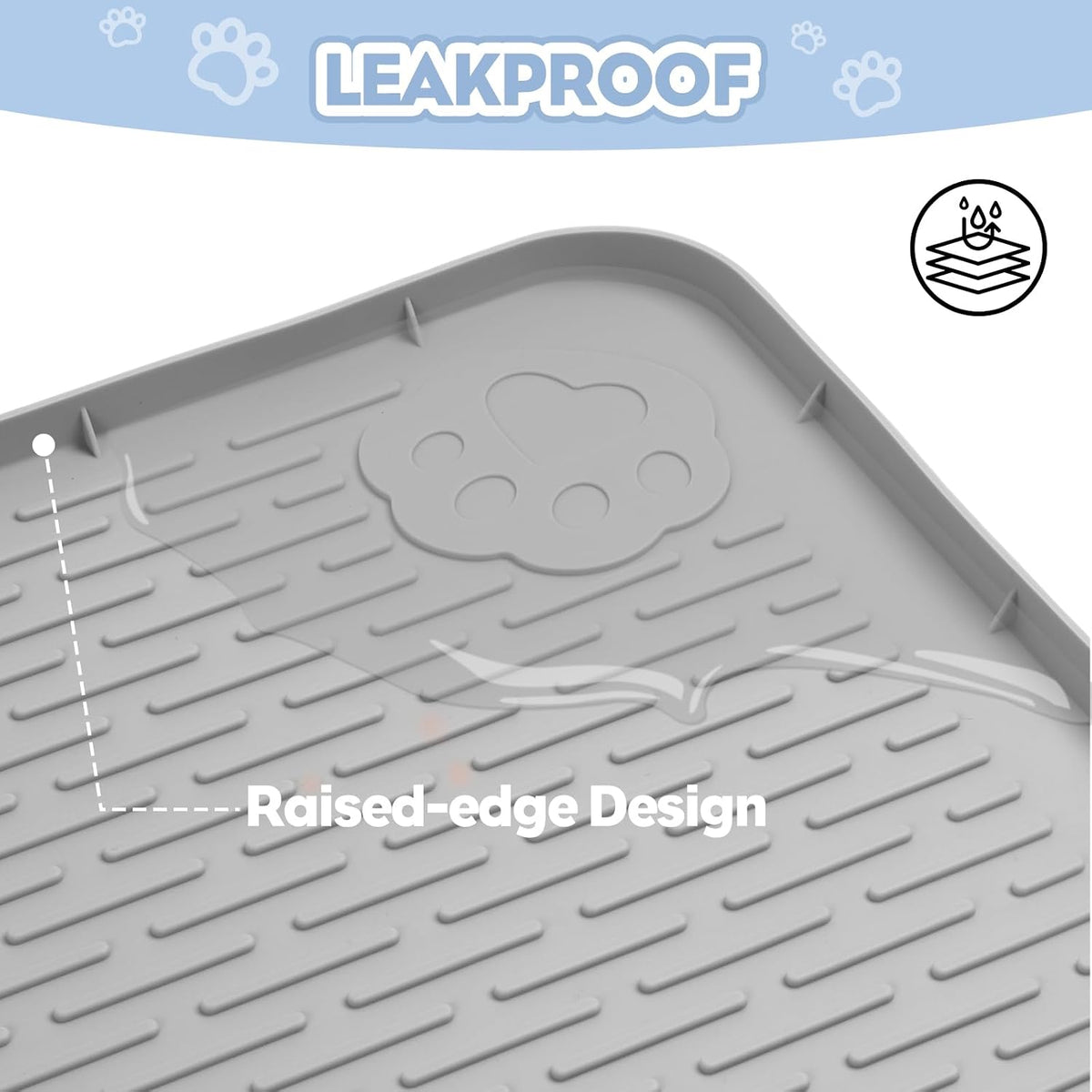 Silicone Cat Litter Mat for Litter Box 40”x28” Large Cat Mat, Light Grey | Waterproof, Non-Slip, Leak-Proof Rug Mat with Lip, Easy to Clean, Extra Large Litter Catcher Mat for Floor