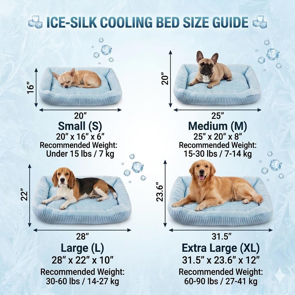 Cooling Dog Bed for Large Medium Small Dogs, Breathable Dog Cooling Mat with Self Cooling Ice Silk Fabric, Washable Summer Pet Bed for Indoor Outdoor, Blue Small