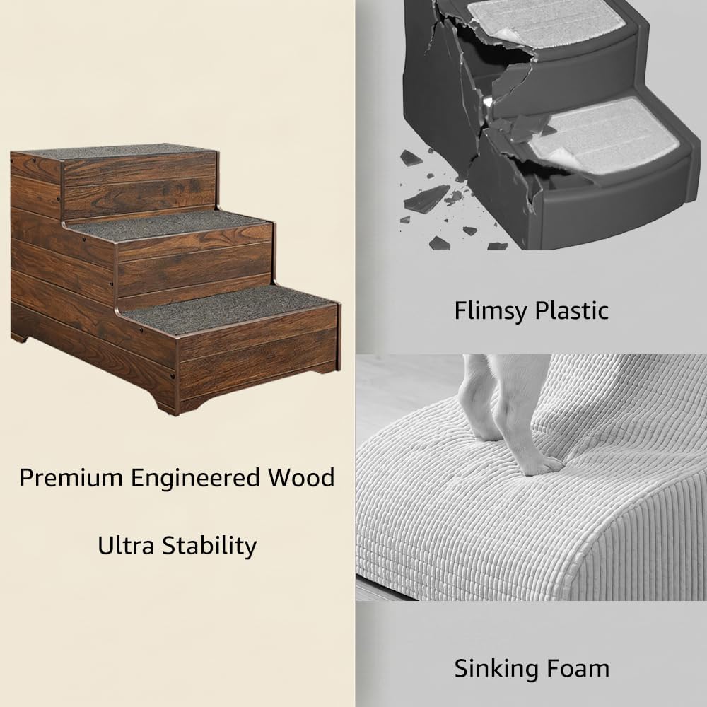 beeNbkks Wooden Dog Stairs and Sturdy Pet Steps for High Beds or Couches