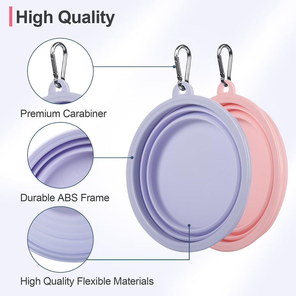 Kytely Collapsible Dog Bowls Medium, 2Pack Foldable Dog Travel Bowl, Portable Pet Water Food Bowl with Clasp, Pet Cat Feeding Cup Dish for Traveling, Walking, Hiking (Lavender & Pink)