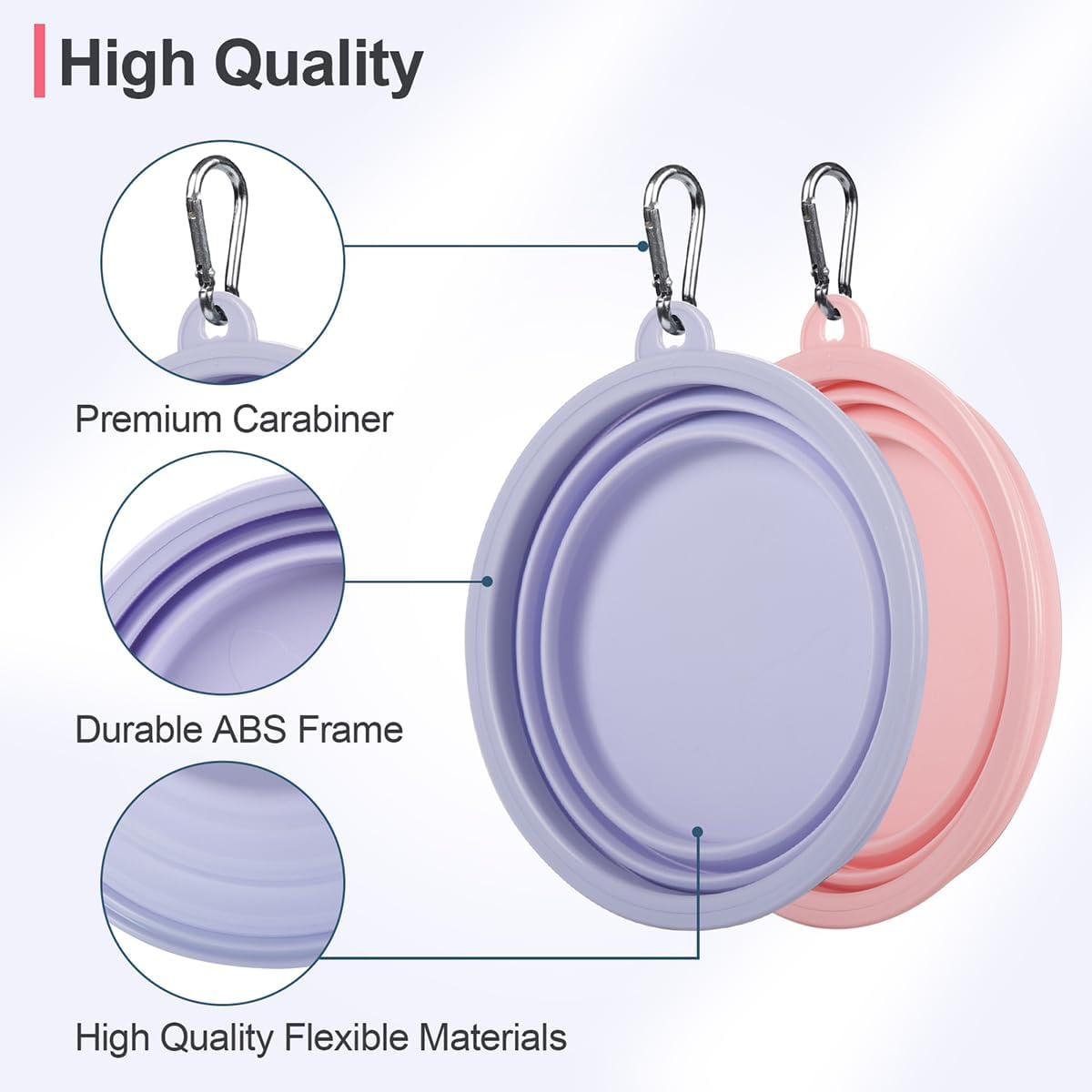 Kytely Collapsible Dog Bowls Medium, 2Pack Foldable Dog Travel Bowl, Portable Pet Water Food Bowl with Clasp, Pet Cat Feeding Cup Dish for Traveling, Walking, Hiking (Lavender & Pink)