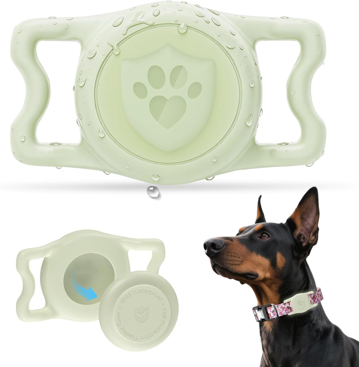 IP68 Waterproof AirTag Holder for Dog Collar, Silicone, Lum
