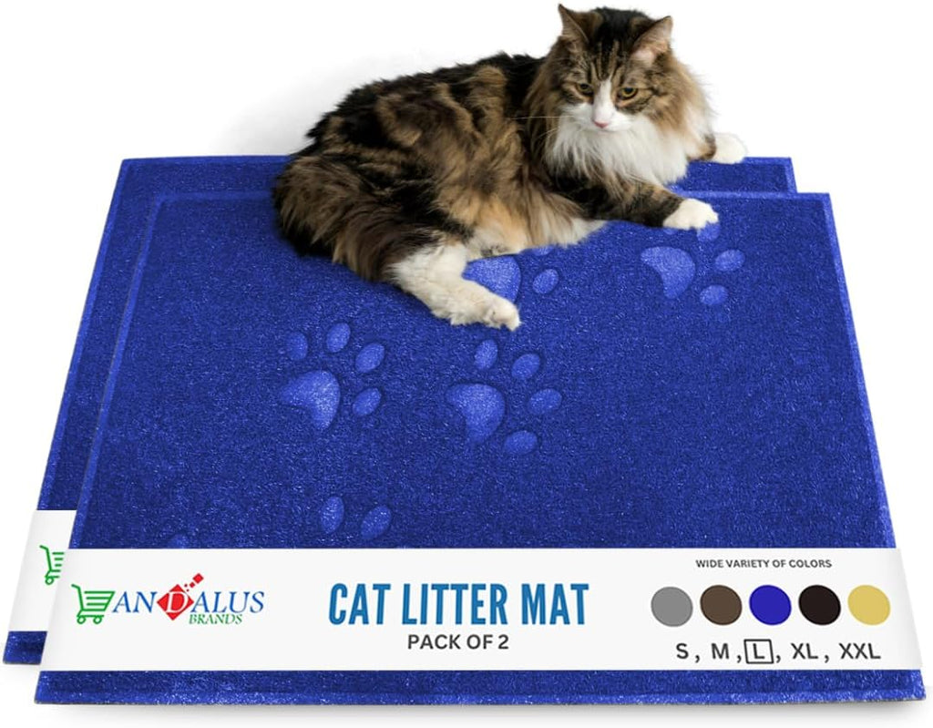 Andalus Large Cat Litter Mat, Pack of 2 - Waterproof, Non-Slip & Easy to Clean Cat Litter Box Mat for Extra Efficient Pet Litter-Trapping, Blue (30” X 18”)
