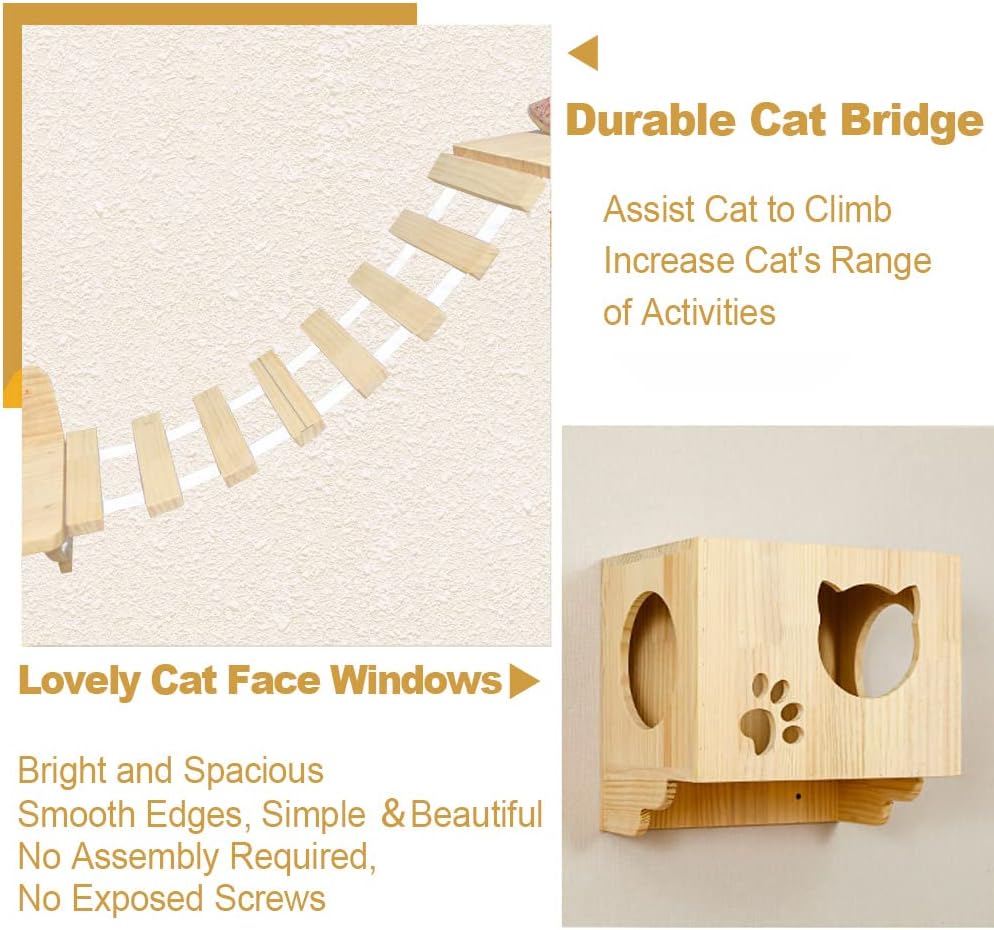 La La Pet Modern Cat Shelves & Perches - Wall Mounted Cat Climbing Tree with 9 Steps & Ladder, Activity Center & Lounger