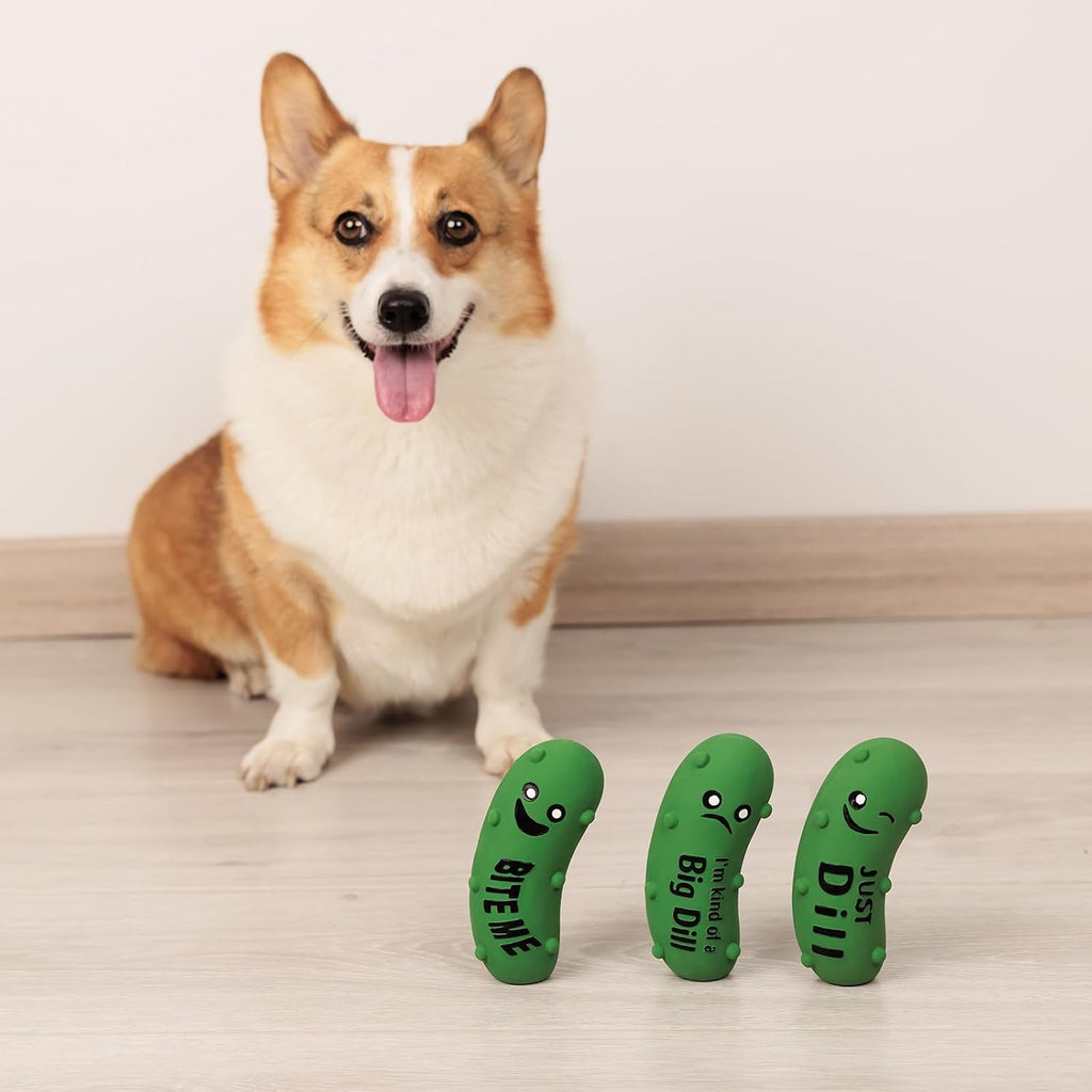 Squeaky Dog Toys for Medium Dogs, Soft Latex Squeaky Dog Ball, Cute Funny Squeak Crunchy Pickle Pet Toys
