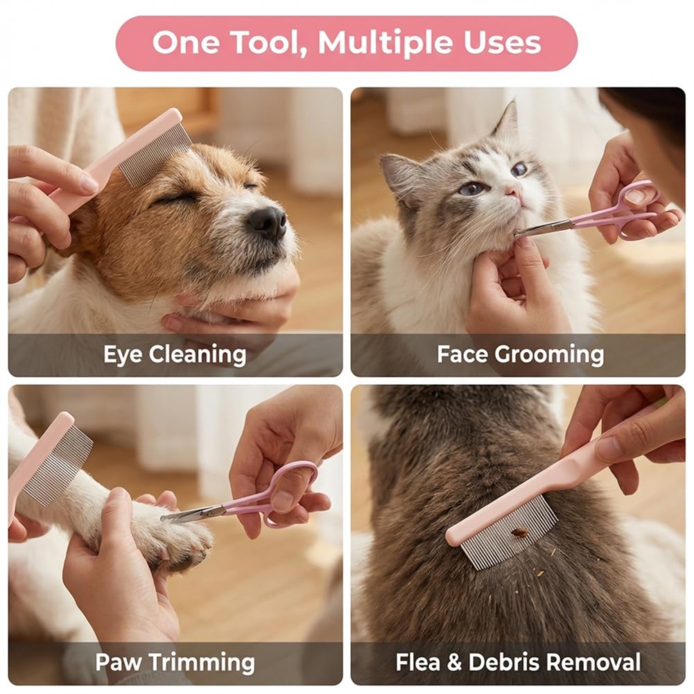 Pet Facial Grooming Comb Set, Stainless Steel Pet Eye Comb