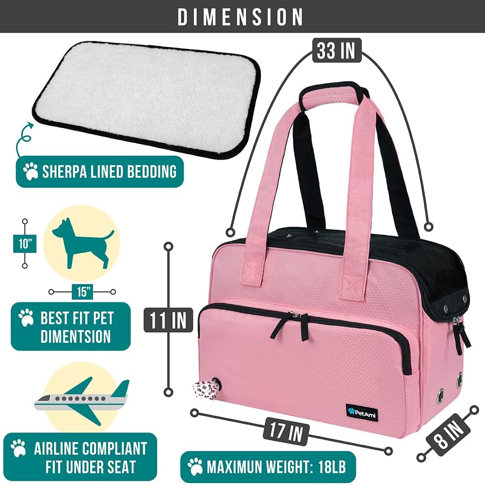 PetAmi Small Dog Purse Carrier, Airline Approved Soft Sided Tote, Pink