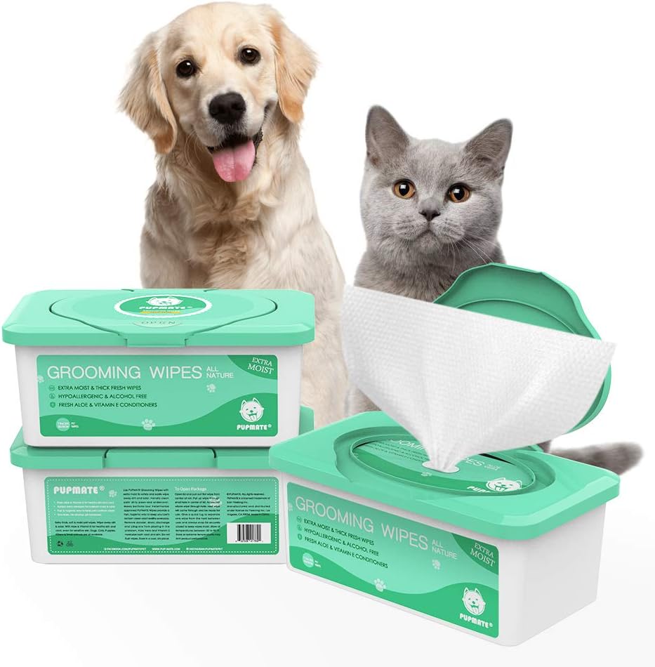 Pet Wipes for Dogs & Cats, Extra Moist & Thick Grooming Puppy Wipes with 100 Fresh Counts, Aloe Vera/Nature 