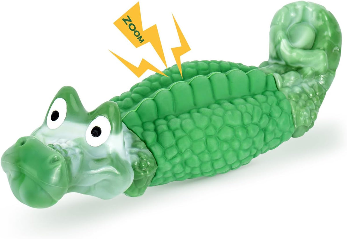 HGB Dog Toys for Aggressive Chewers, Tough Squeaky Indestructible Chew Toy | Alligator Dog Toy for Medium & Large Dogs, Hard Nylon & Natural Rubber, Teeth Cleaning, Bacon Flavor, Keeps Dogs Busy