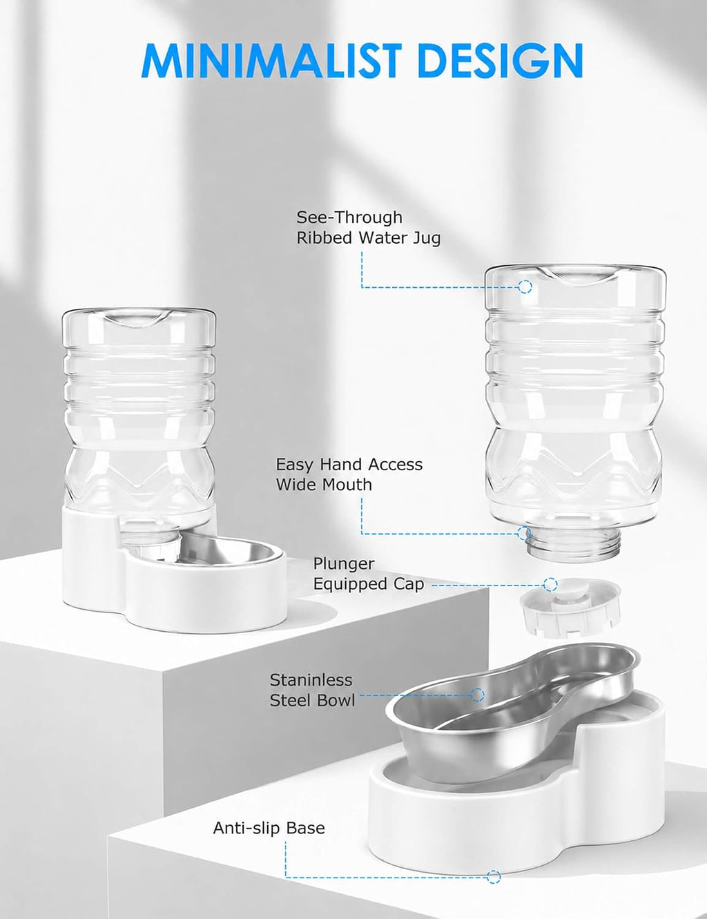 Heouvo 1.3 Gal Gravity Cat Water Dispenser, Wide-Mouth, No Filter, White