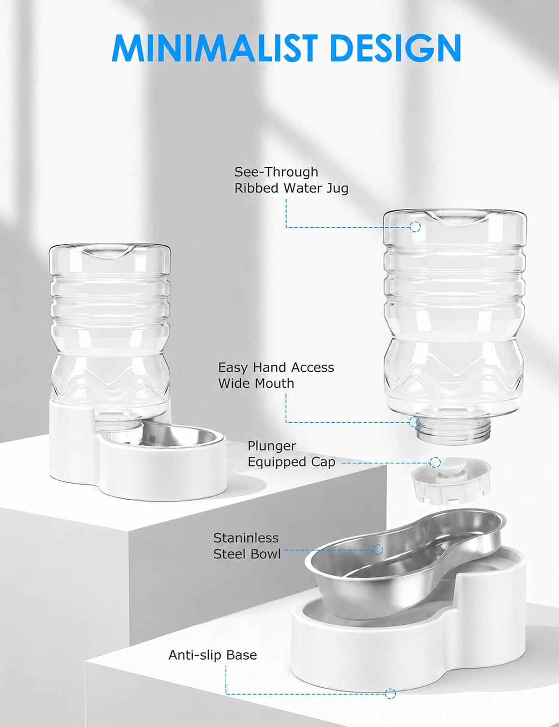 Heouvo 1.3 Gal Gravity Cat Water Dispenser, Wide-Mouth, No Filter, White