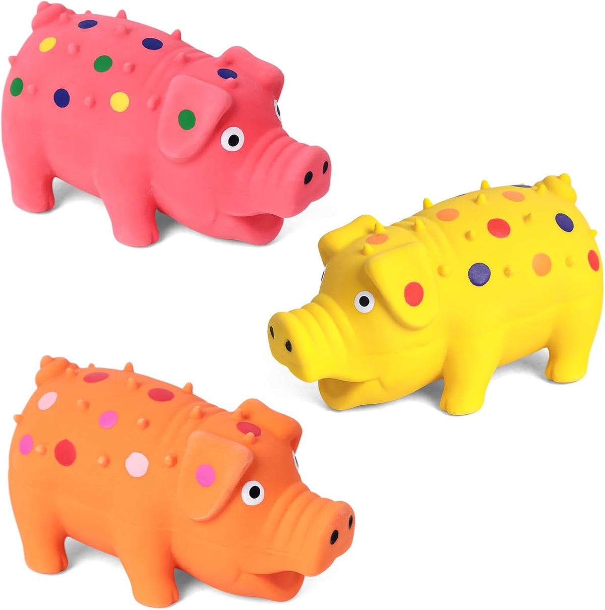 POPLAY 3 PCS Squeaky Latex Grunting Pig Dog Toys, 4 Inch Durable Rubber | Prank Nosie Maker Puppy Chew Toys Rubber Squeeze, Gift for Dogs