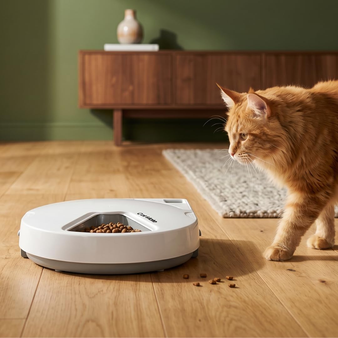 Cat Mate 5-Meal Automatic Pet Feeder, 330g per Bowl, Wet & Dry Food, White