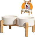Elevated Ceramic Dog Bowl, 3.6 Cups Dog Food and Water Bowl Set with Stand | 6.1'' Double Dog Feeding Dishes, Non-Slip Raised Dog Feeder for Small and Medium Breeds, 28.74 OZ / 850 ML, White