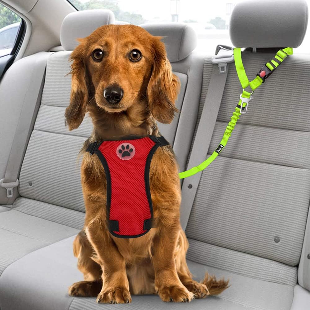 SlowTon Dog Seat Belt for Car, 2 Pack Dog Car Harness Seatbelt with Bungee