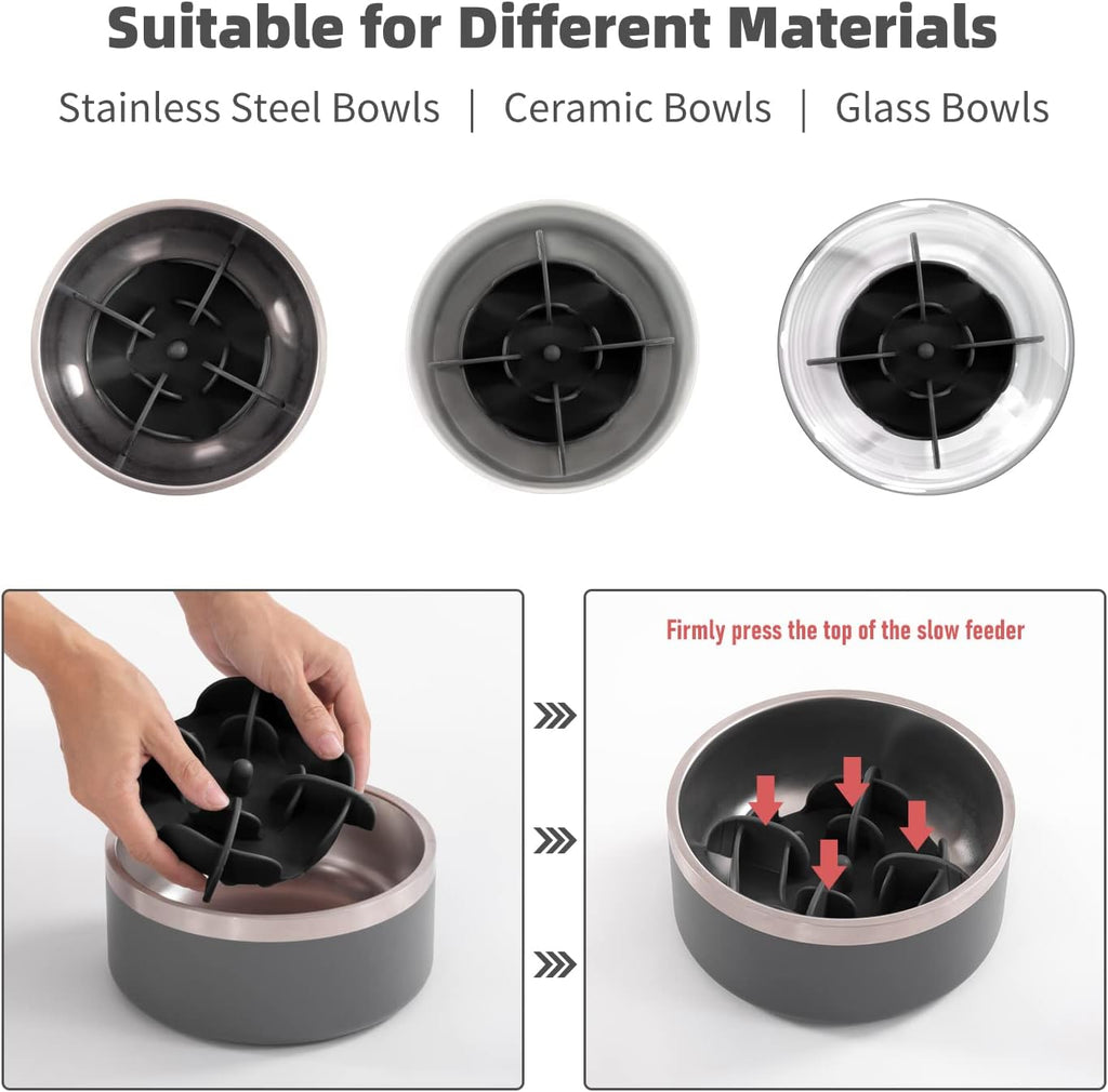 Jaoul Slow Feeder Dog Bowls Insert, 5.4 Inch Cuttable Slow Feeder Insert with 17 Octopus Suction Cups for Small Size Dog Food Bowl (Small, Black)