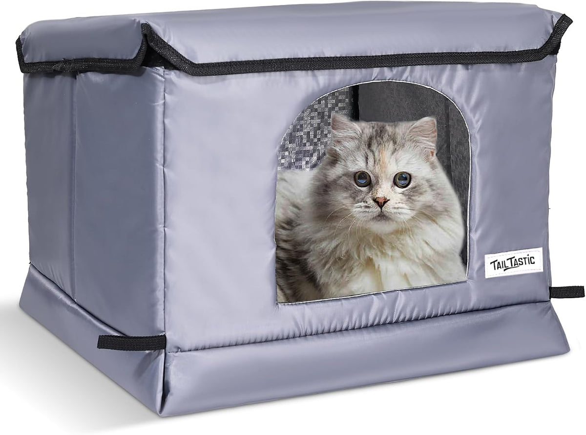 Tailtastic Outdoor Cat House with Seamless Sloped Roof, Insulated, Grey