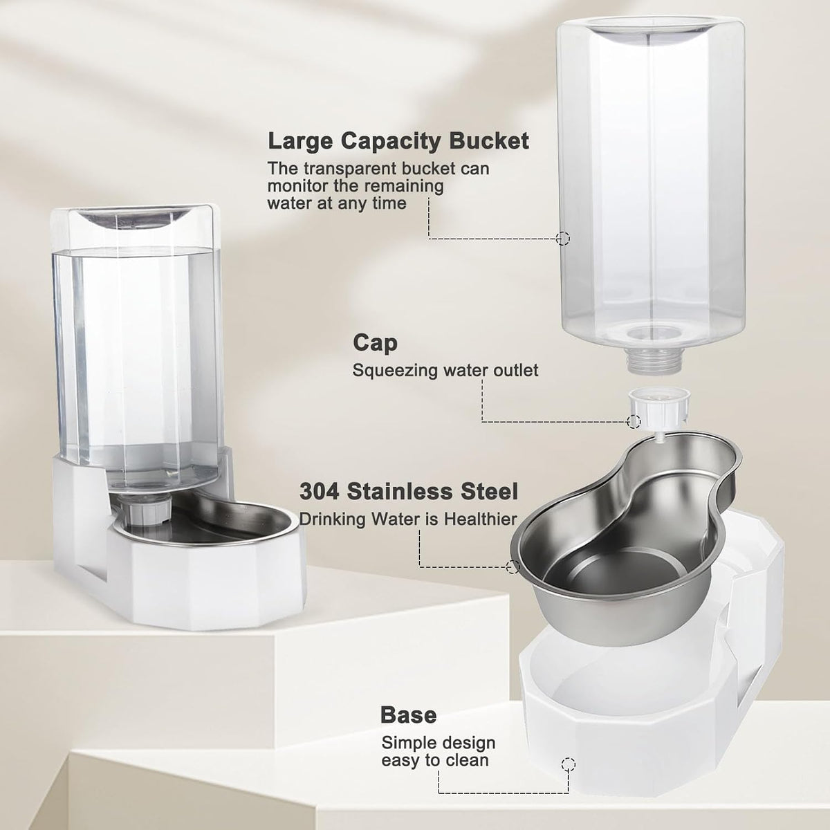Sfozstra 8L Gravity Dog Water Dispenser:Stainless Steel Bowl