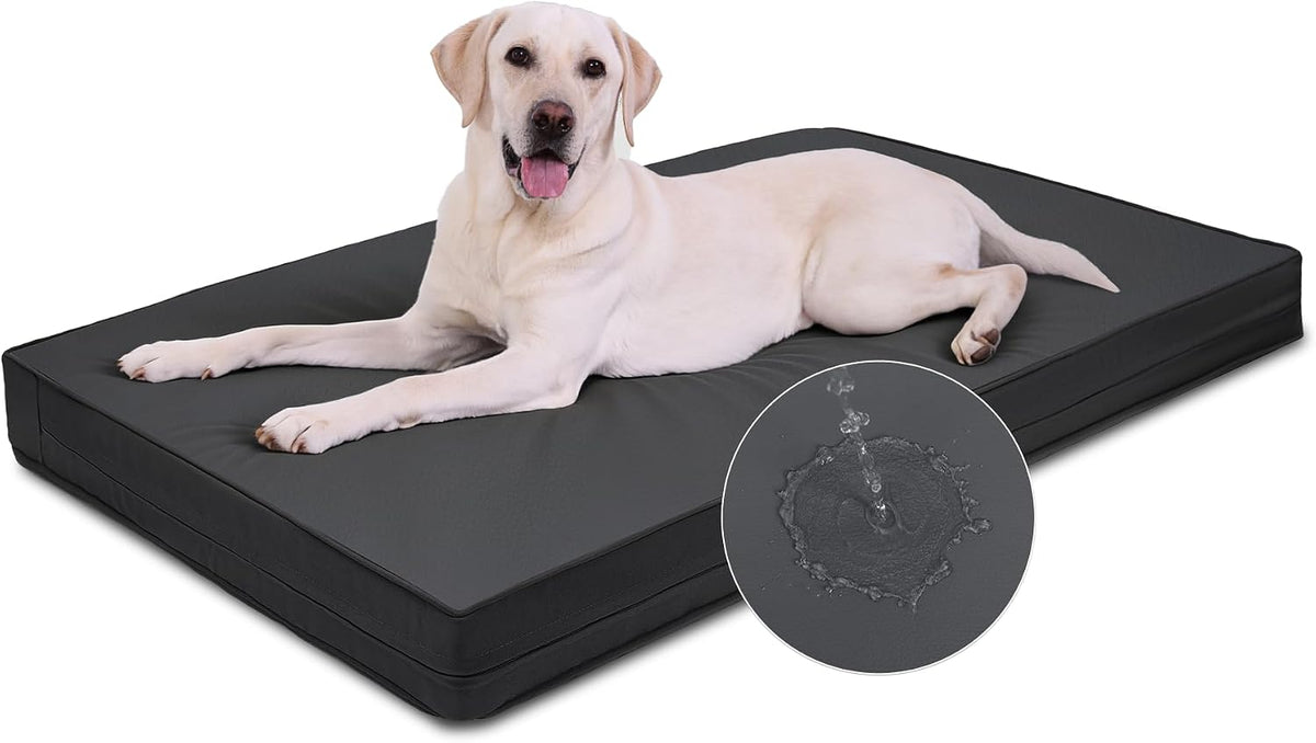 XXL Dog Bed Waterproof Washable, Wipeable Leather Large Crate Pad 48" Black