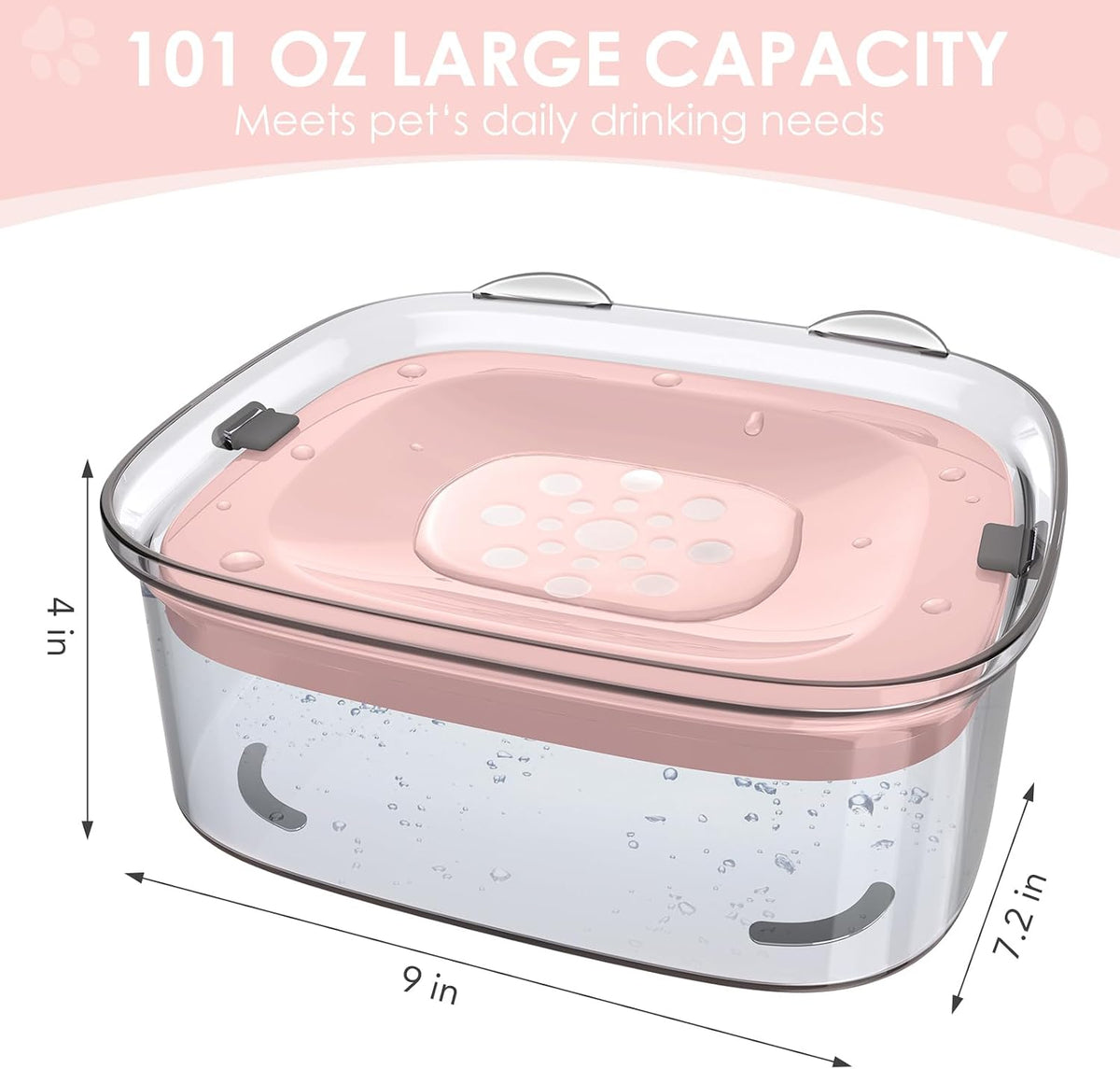 AONKEY 3L No Spill Dog Water Bowl with Slow Drinking Disk(Pink)