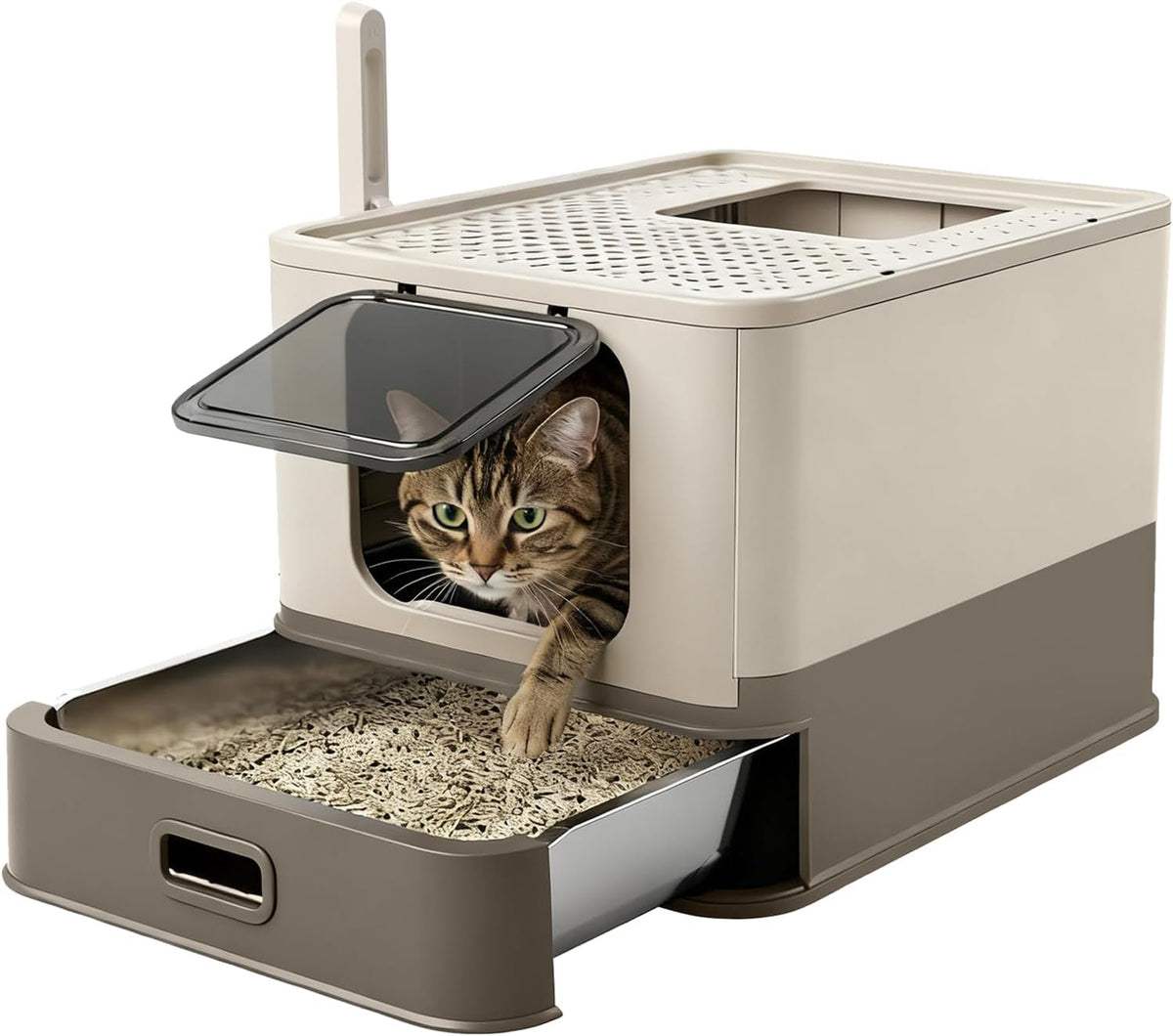 PAKEWAY XL Enclosed Stainless Steel Cat Litter Box with Pull-Out Drawer
