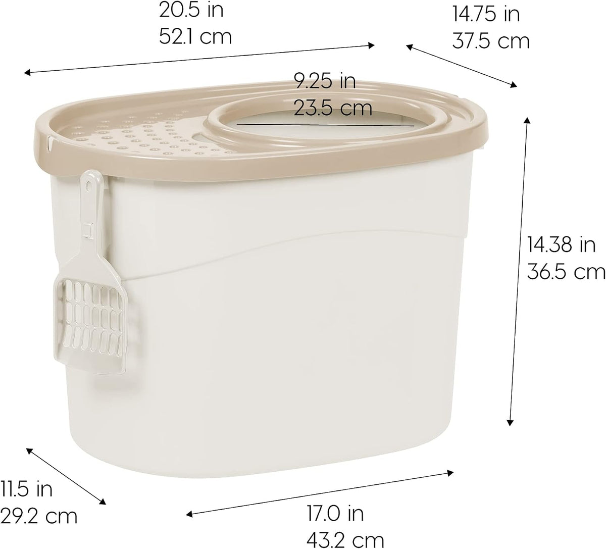 IRIS USA Large Top Entry Cat Litter Box, Hooded Privacy, Beige | Dog-Free Zone, Enclosed Top Access, Protected Interior, Dog Proof Pan, Odor Trapping, Reduced Tracking