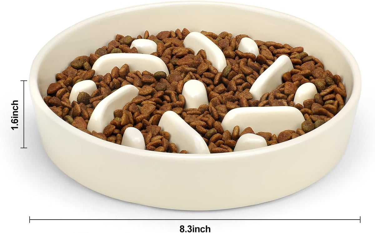 Ceramic Slow Feeder Dog Bowl, 2 Cups Maze Puzzle Dish to Slow Down Eating