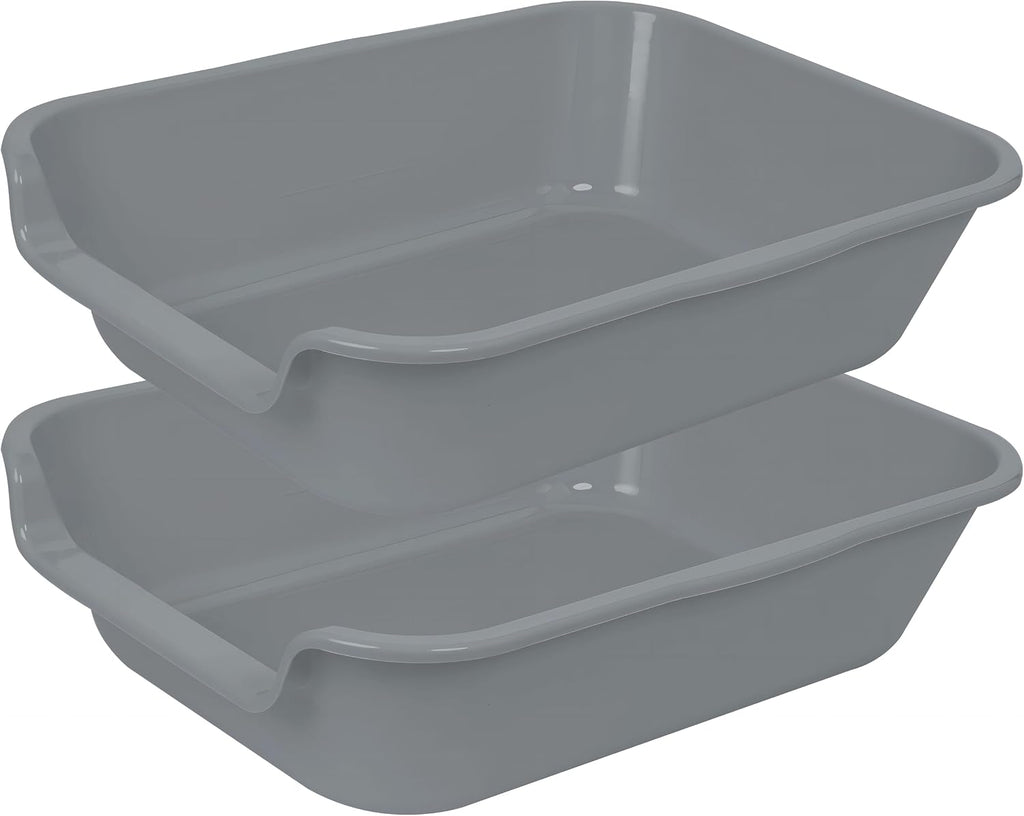 Extra Large Low Entry ABS Cat Litter Box, Grey, 20" L x 15.5" W, 2 Pack | Durable low entry litter box, non-stick, odor-free, ideal for seniors, kittens, rabbits, large cats and multi-pet homes.