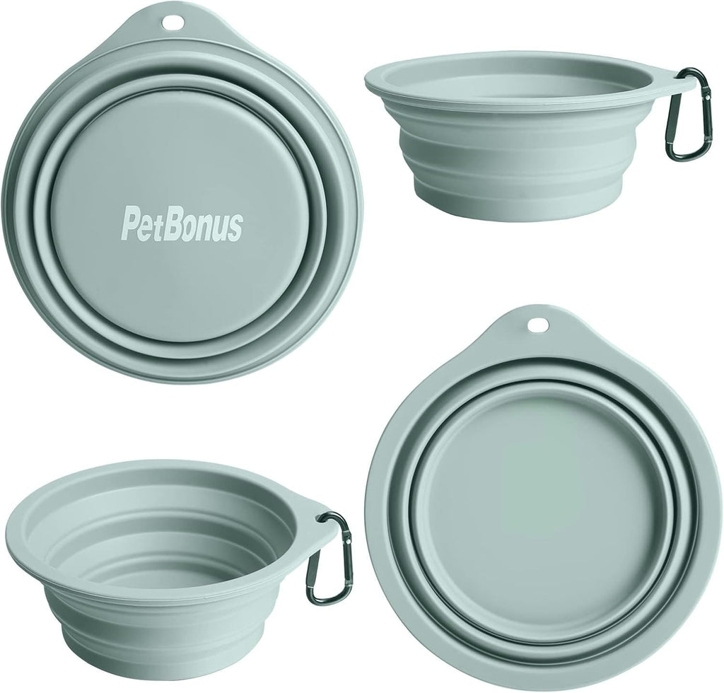 PetBonus 2-Pack Large Silicone Collapsible Dog Bowls, 34oz/1000ml BPA Free Portable Foldable Travel Bowl for Pet Cat, Food Water Feeding Dish for Camping with 2 Carabiners (Turquoise, Tan) | 34 Oz, Silicone, Foldable Expandable Cat Feeding Cup Dish, 2 ...