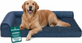 Furhaven Orthopedic Dog Bed for Large Dogs w/ Removable Bolsters & Washable Cover, For Dogs Up to 95 lbs - Plush & Almond Print L Shaped Chaise - Blue Almonds, Jumbo/XL