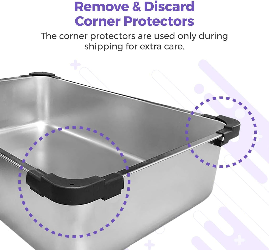 iPrimio Stainless Steel Cat Litter Box Set, XL with Enclosure and Scooper | XL steel box with a detachable enclosure and a matching scooper. High sides keep litter scatter inside the box, not outside.