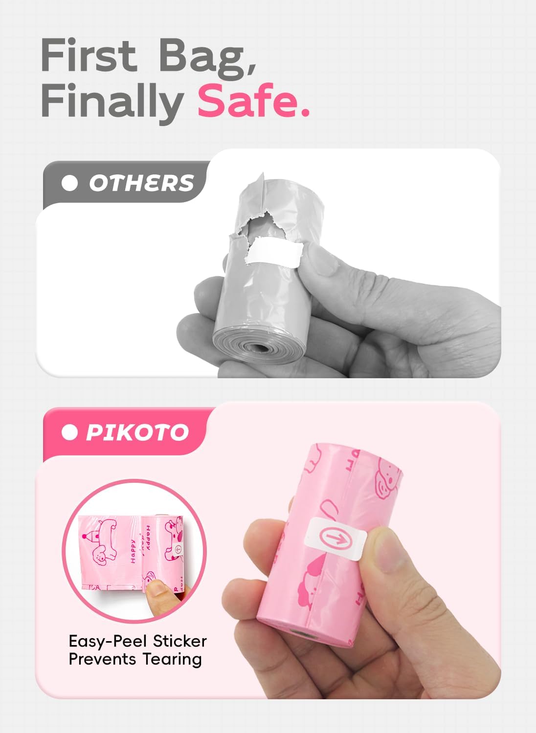 Dog Poop Bags Refill Rolls, 320 Bags, Pink | Baby Powder Scented, Extra Thick, 60% Recycled Plastic, Easy-Peel Sticker, 16 Bags Per Roll, Dual Pink Designs