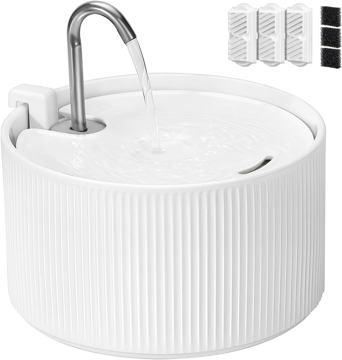 2.2L Upgrade Ceramic Cat Water Fountain-Ceramic Cat Fountain, Automatic Ceramic Water Fountain for Cats, Pet Water Fountain with Ultra-Quiet Pump (3+3+3 Filters)