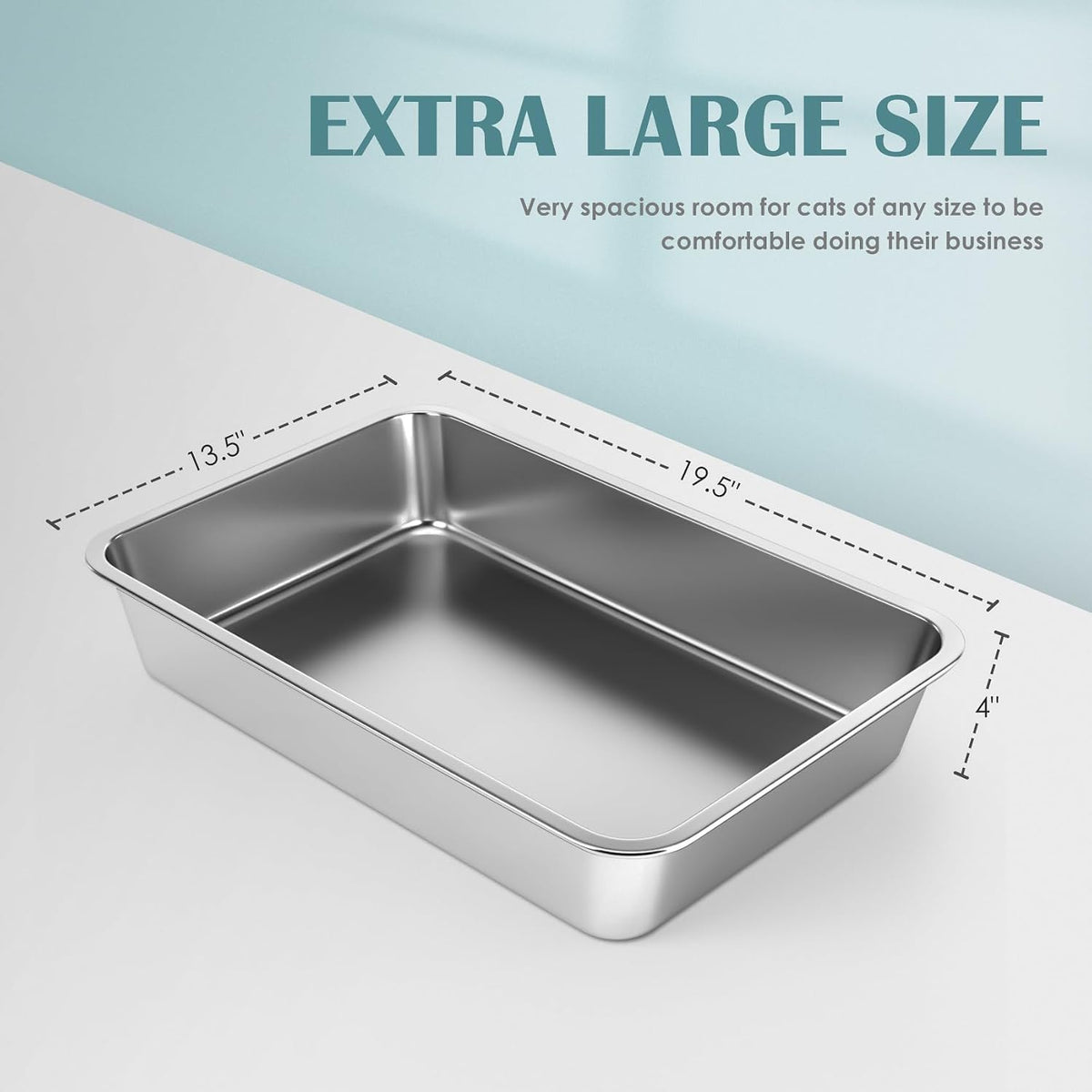 Stainless Steel Cat Litter Box,Large Metal Litter Box,19.5" Lx13.5 Wx4 H