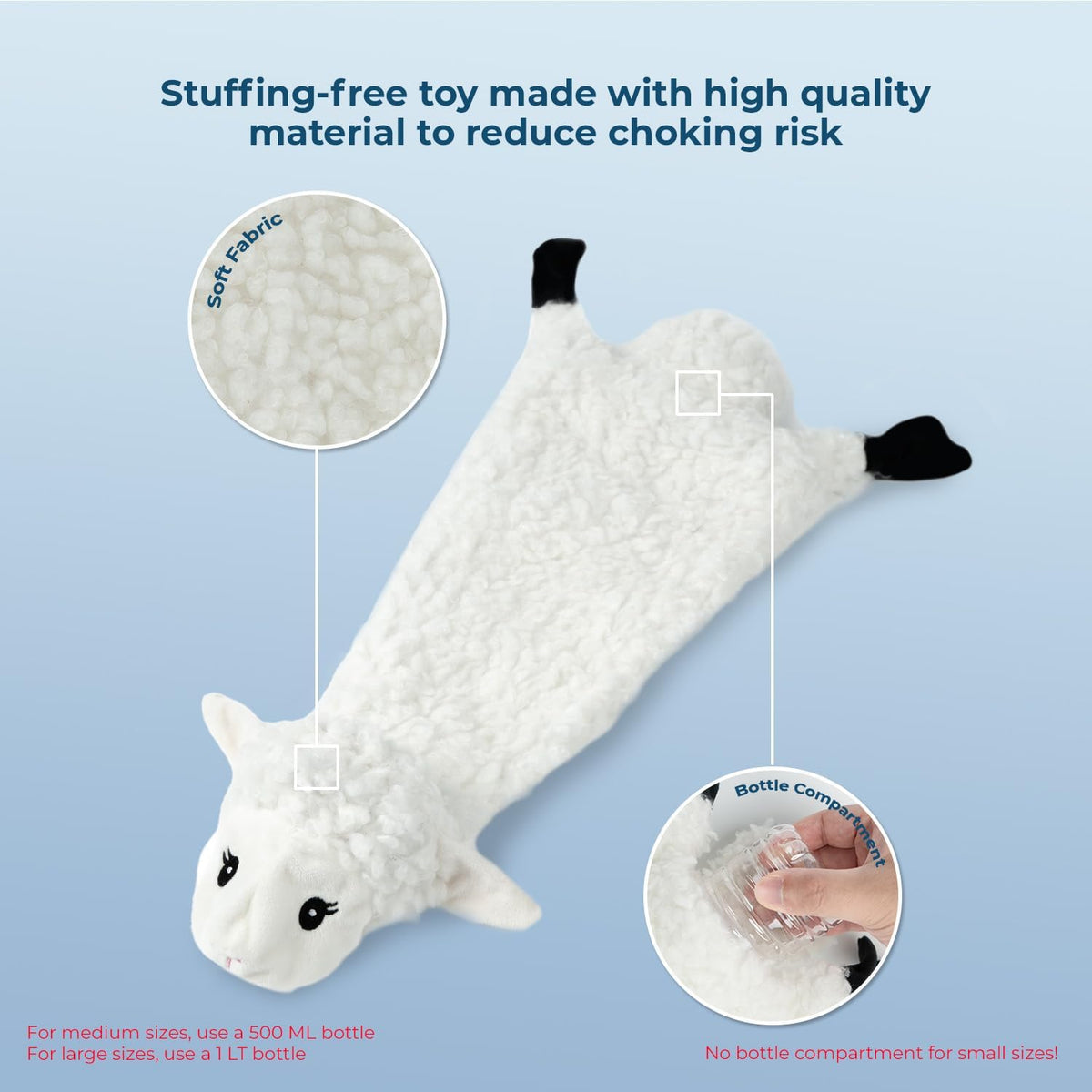 Best Pet Supplies 2-in-1 Stuffless Squeaky Dog Toy - Sheep, Medium | No-Stuffing, 2 built-in squeakers, No Mess, Soft, Holds a Plastic Bottle for Added play, Perfect for Moderate chewers