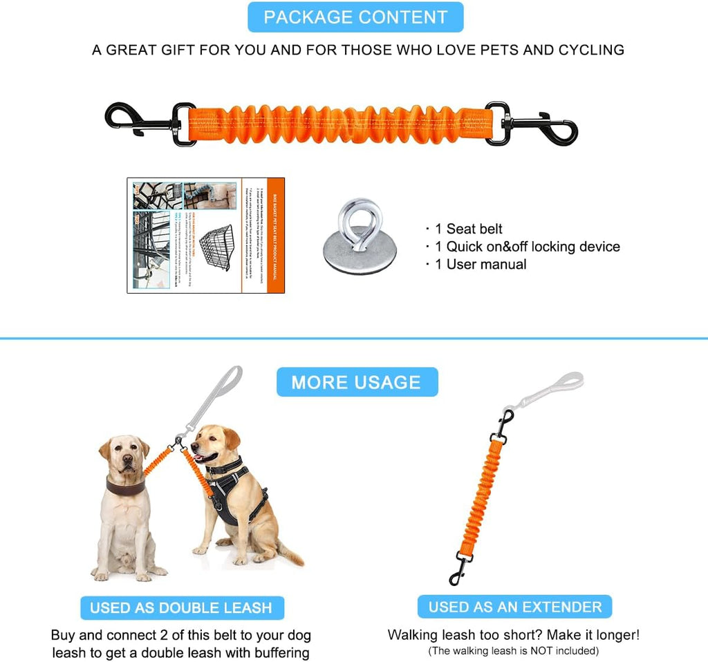 Dog Seat Belt for Bike Basket, Shock Absorbing Lead Bicycle Safety Leash