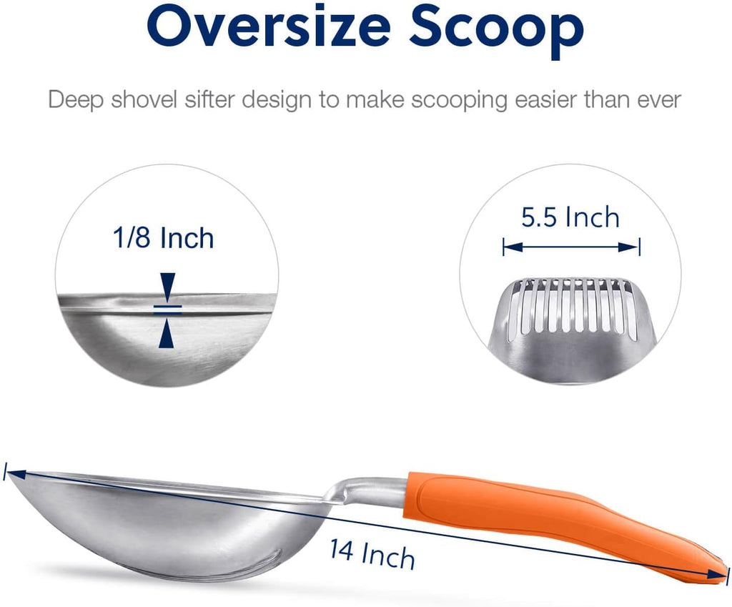 WePet Cat Litter Scoop, Aluminum Alloy Sifter, Kitty Metal Scooper, Deep Shovel, Long Handle, Poop Sifting, Kitten Pooper Lifter, Durable, Heavy Duty, for Litter Box