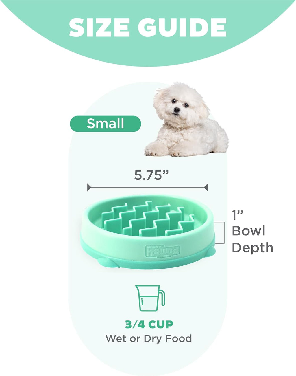 Outward Hound Fun Feeder Slo Bowl – Small 3/4-Cup Capacity, Slow Feeding, Small Dogs, Puppies & Cats, Non-Slip, Mint, Wave Pattern | Slows Fast Eaters, Can Aid Digestion, Holds 3/4 Cup Dry or Wet Food, Non-Slip Base, No BPA, Small Dogs, Puppies & Cats 