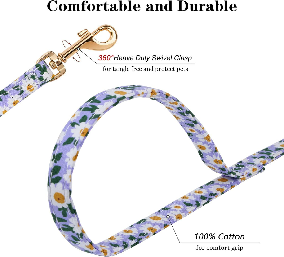 CHEDE No Pull Floral Pattern Dog Harness- Lightweight and Soft Harness, Adjustable Small Dog Harness and Leash Set, with Dog Leash, Suitable for Puppy Small and Medium-Sized Dog (S, Purple Daisy)