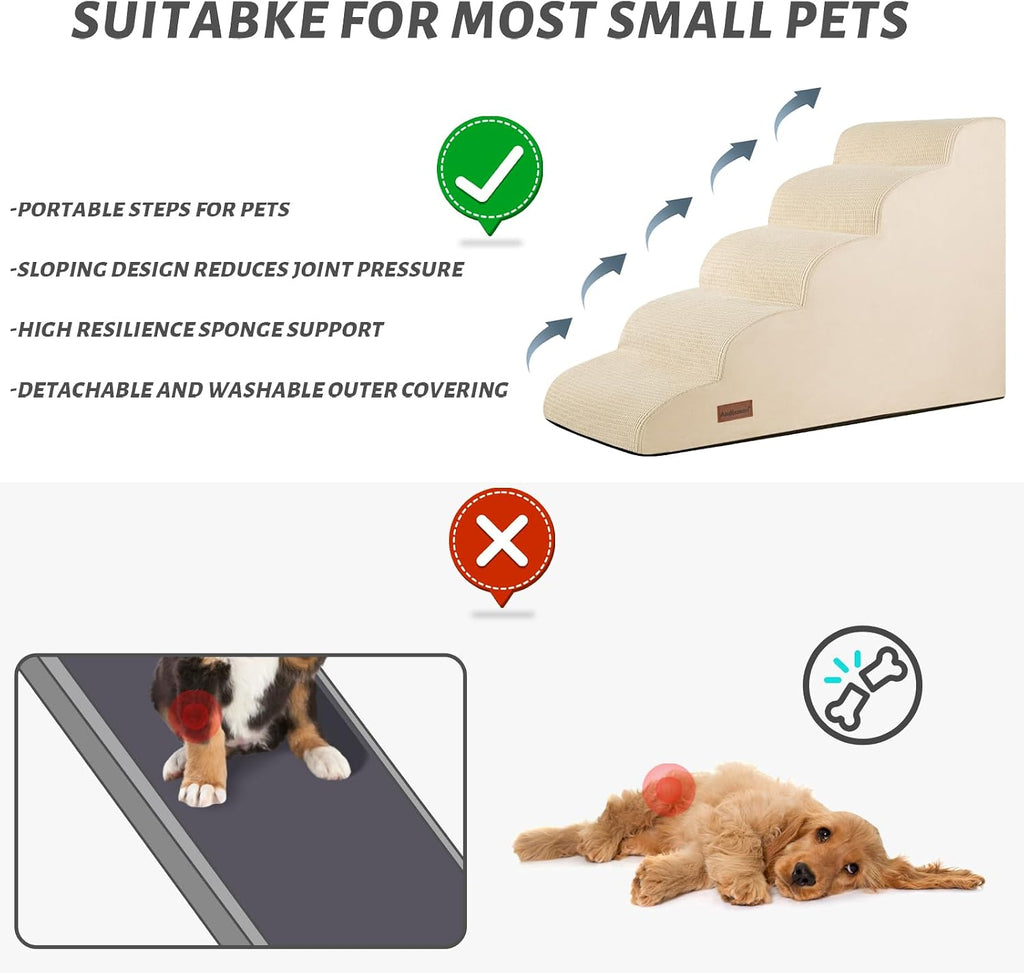 Aodisman Dog Stairs for High Bed,5-Step Pet Ramp for Small Dogs and Cats