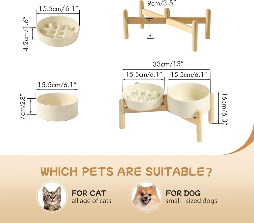 Havniva Elevated Slow Feeder Dog Bowls, 6.1 in Ceramic Slow Feeder Bowl Set