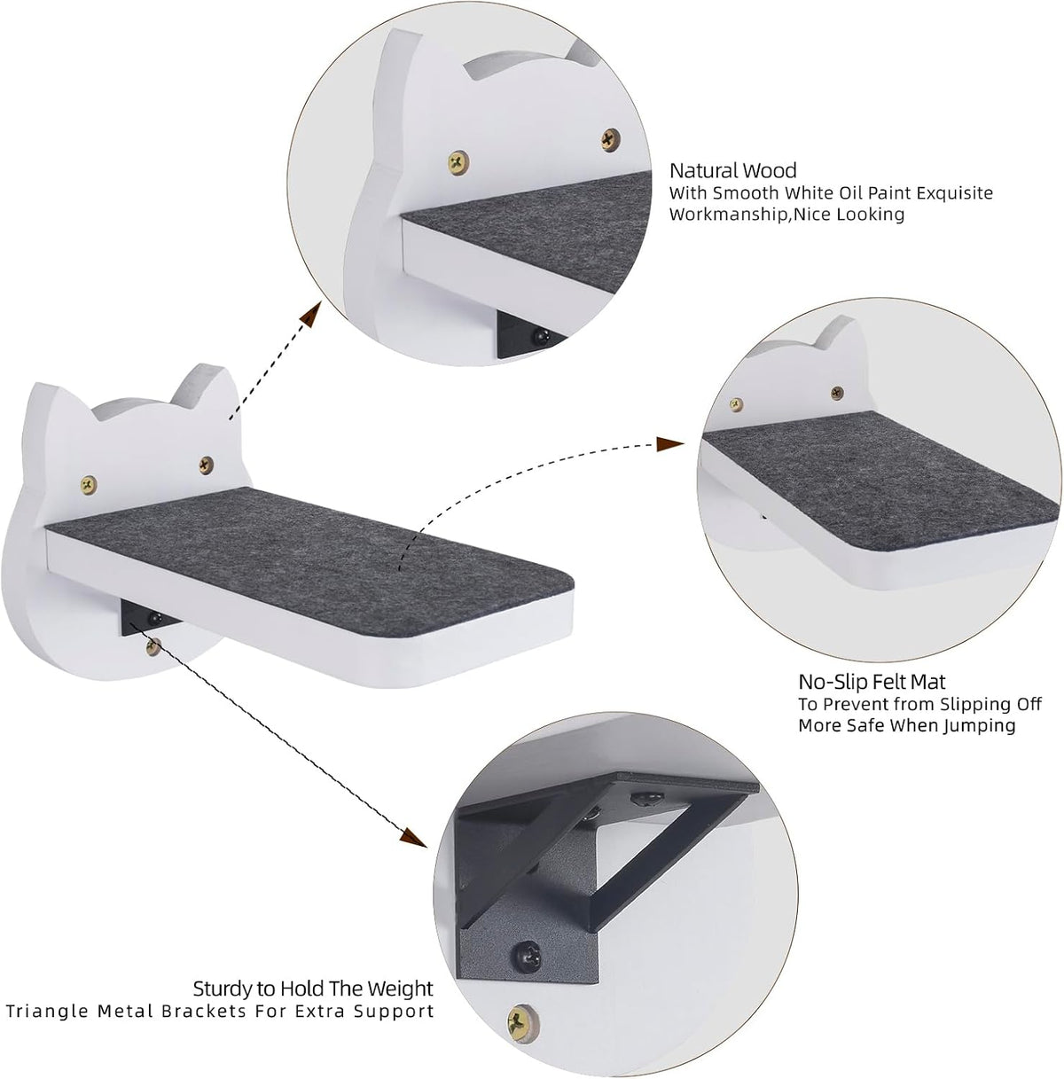 ESPETS White Painted Wooden Cat Wall Floating Steps Set of 3