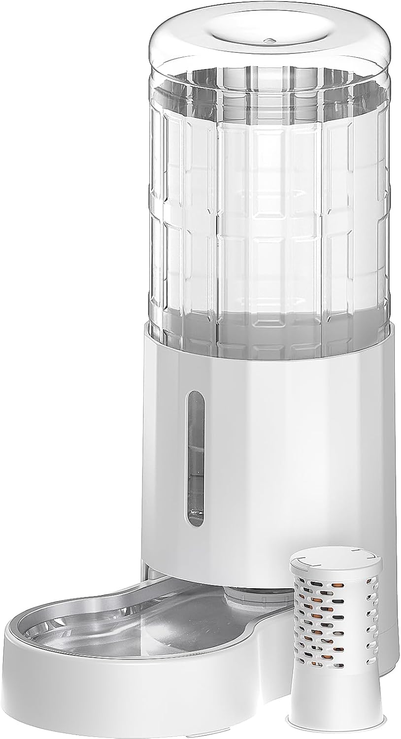 CZPET Gravity Dog Water Bowl Dispenser, Wider Mouth (9.5L+Filter,White)