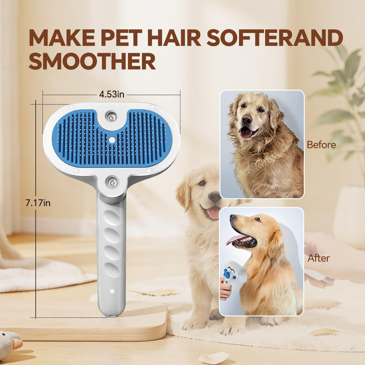 Pet Steam Brush Mist Spray, Grooming shedding Tool, Steam Brush for Dog Cat