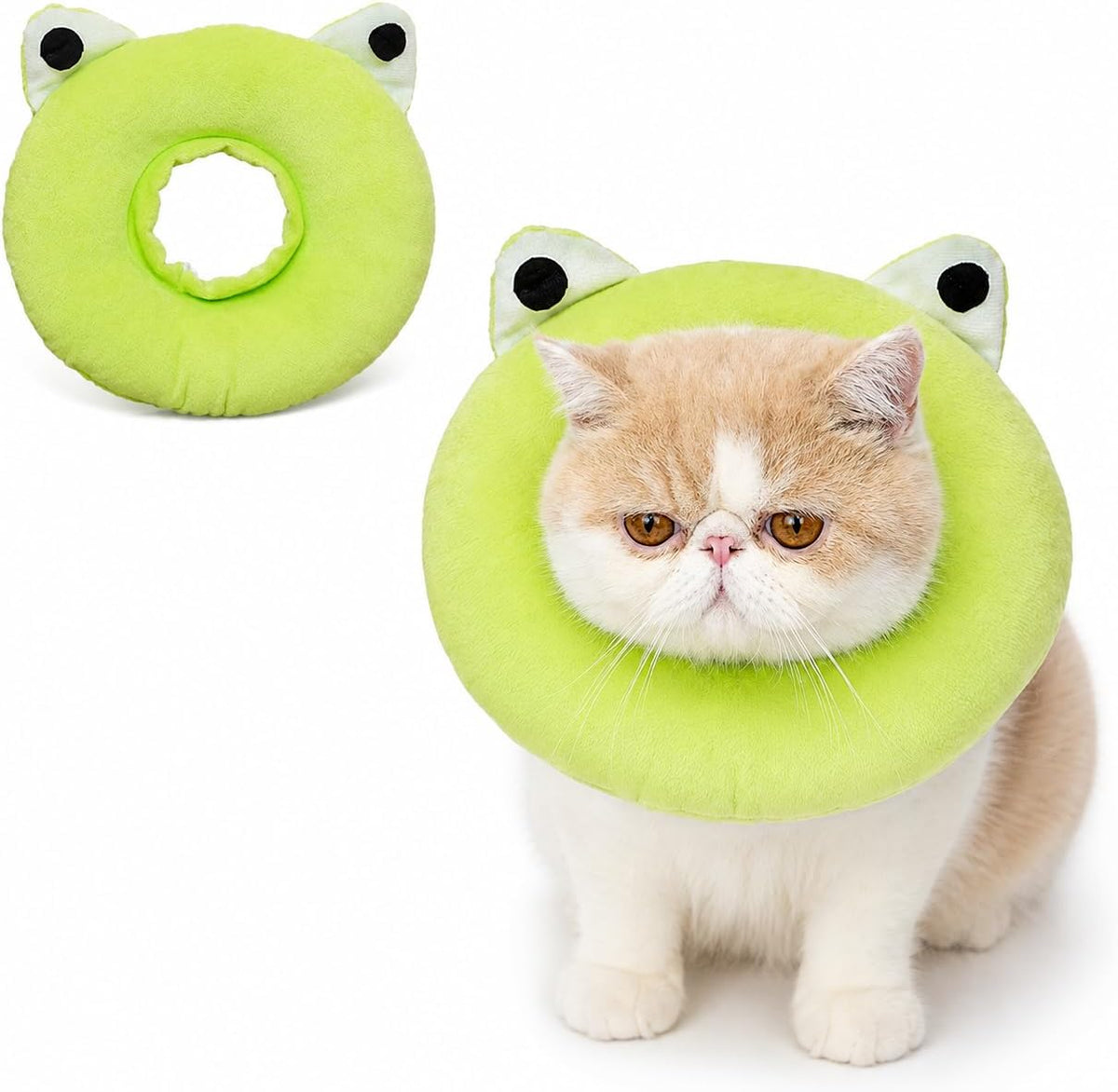 Adjustable Cat Recovery Collar Soft,Cute Pet E-Collar Neck Cone After Surgery Wound Healing Protective Cone Fit for Kitties, Small Dogs(ELC05-frog-m)